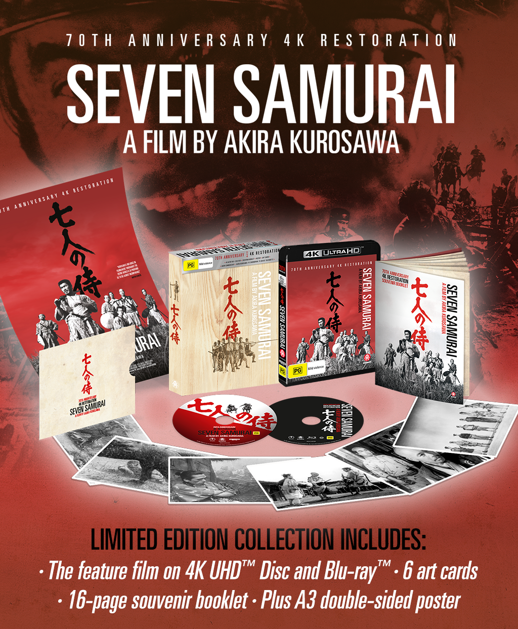 SEVEN SAMURAI - 70th ANNIVERSARY (4K ULTRA HD + BLU-RAY + HARD BOX + ART CARDS + 16-PAGE BOOKLET)