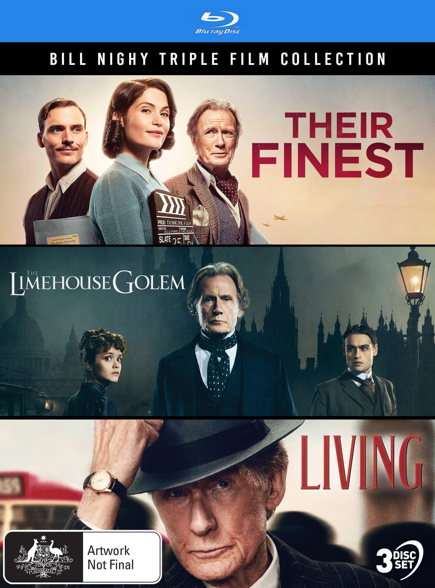 BILL NIGHY: TRIPLE FILM  COLLECTION (THEIR FINEST / THE LIMEHOUSE GOLEM / LIVING) - SPECIAL EDITION BLU-RAY